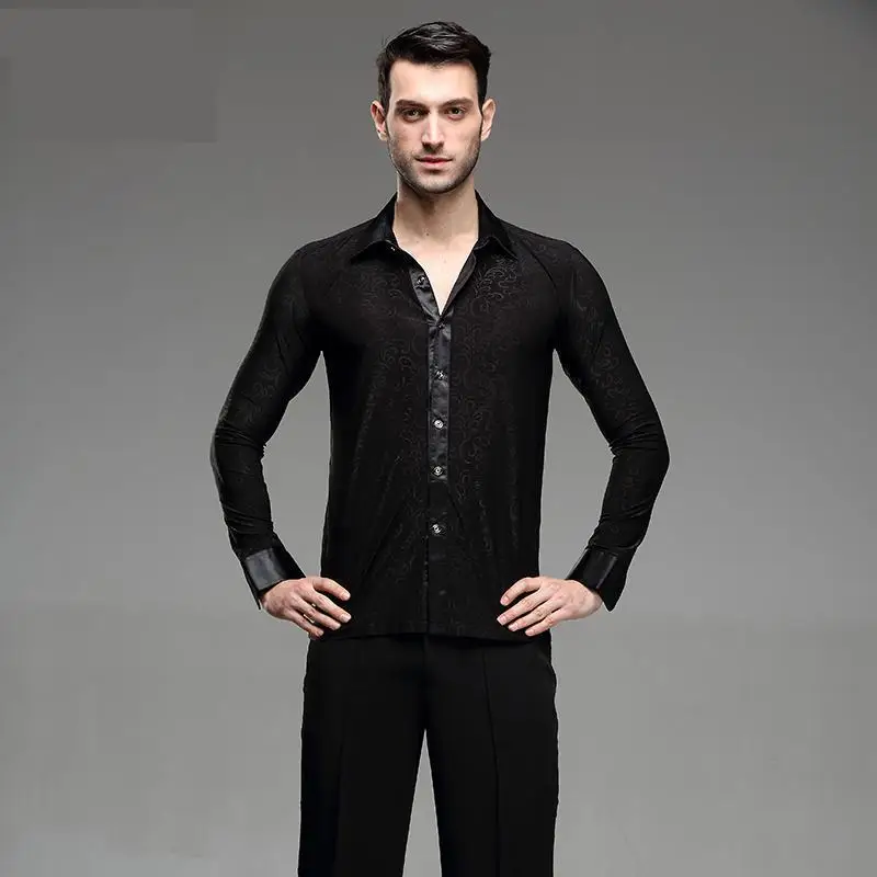 

Men Tops Latin Dance Shirt Ballroom Modern Tango Samba National Standard Competition Performance Long Sleeve Dancewear Tops