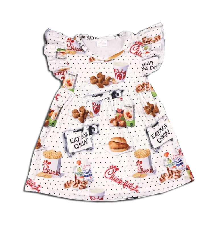 

Cute smocked burger chicken girl dress fries girls flutter pearl dress