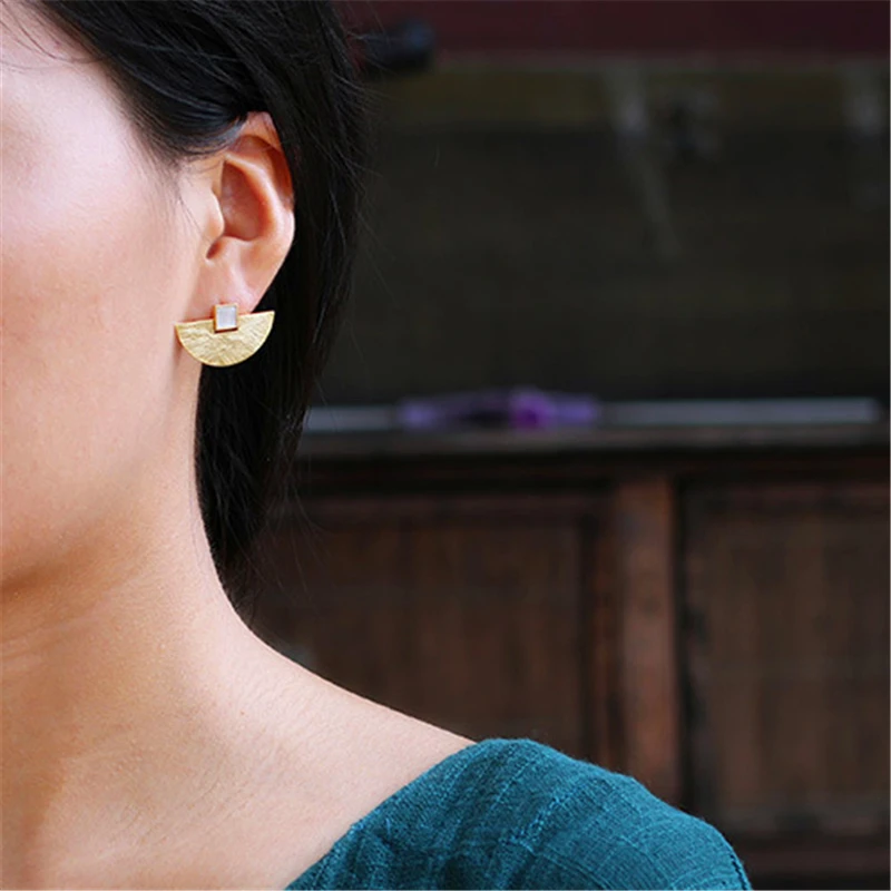 Lotus Fun Real 925 Sterling Silver Earrings Natural Stone Handmade Fine Jewelry Vintage Simple Stud Earring for Women Brincos