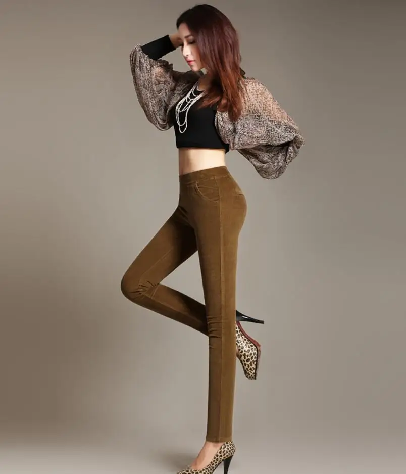 Новые осенние женские Стрейчевые леггинсы, длинные штаны из вельвета Высокое качество карандаш Облегающие штаны