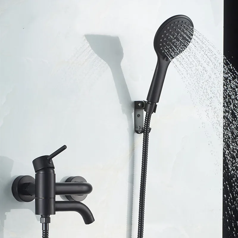 

LIUYUE Bathtub Shower Faucet Black/Chrome Brass Wall Mounted Bathroom Shower Faucet ABS Hand Shower Head Sets Bathroom Mixer Tap