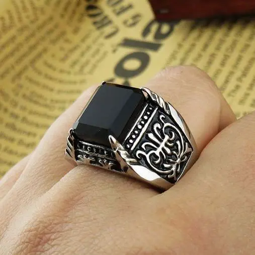 fashion punk rock anime game 361l stainless steel wedding bands rings with black onyx for men - Anime Wedding Rings fashion punk rock anime game 361l stainless steel wedding bands rings with black onyx for men - Anime Wedding Rings