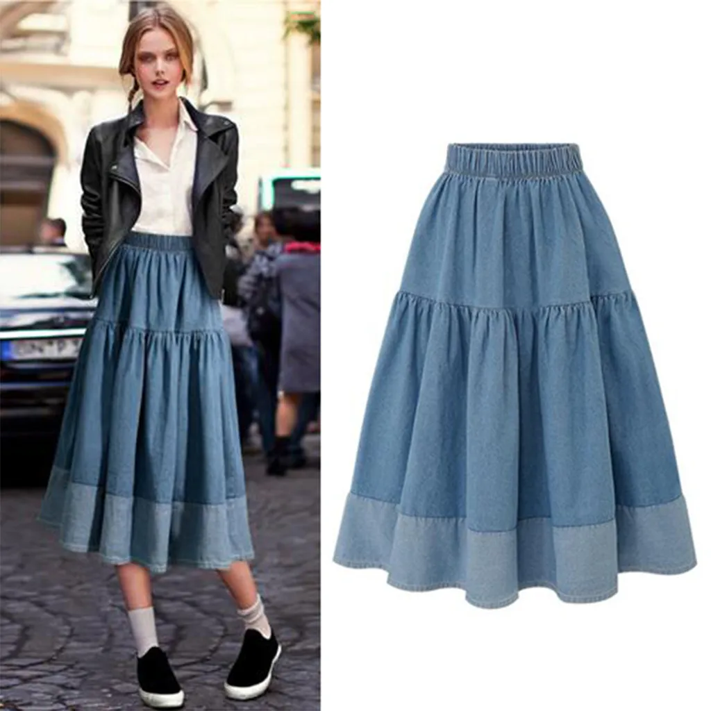 

JAYCOSIN Skirt Summer Women High Waist Denim Skirts Womens Casual Mid-Calf A-Line faldas mujer moda 2019 Female Skirt 19JUL1