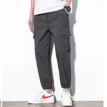

Men's casual trousers High quality blended cotton Multi pocket baggy pants men gray Black streetwear hip hop pants men 5XL HK131