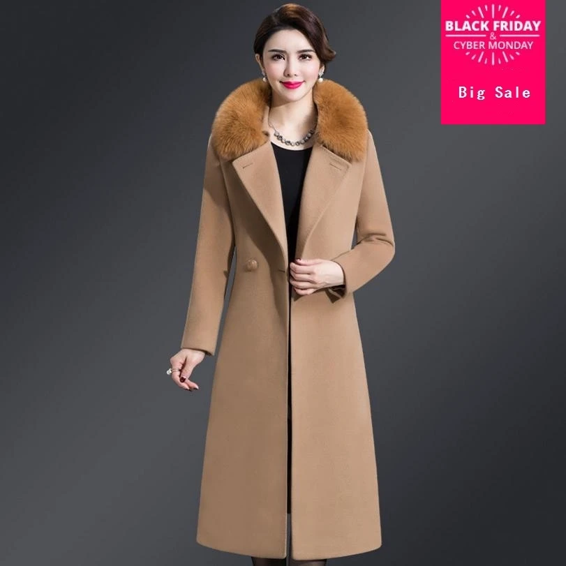 Fourrure Femmes Long Mode Col 2018 Laine Femme Chaud De Tan wine Survêtement Mince Pardessus Manteaux purple L1145 Red Black Cachemire Hiver light Élégant Dames Nouvelles blue q88xz0E7