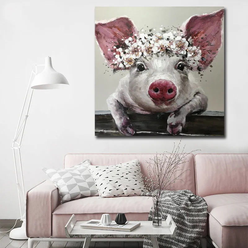 Картина на холсте с изображением милой свиньи животных, картина маслом для детской комнаты, художественное украшение для детской комнаты, украшение для детской комнаты в скандинавском стиле, без рамки
