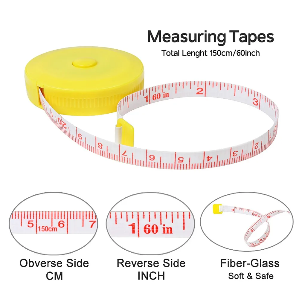 2 Pcs Retractable Tape Measure,1.5m60 inch Household Plastic Flexible Ruler For Measuring Body And Dress Tailoring,Two Colours(Yellow,Blue),Gift 50 Pcs Needle Threaders (3)