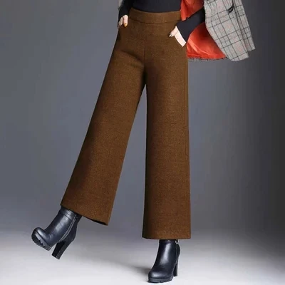Корейский стиль, высокая талия, широкие брюки, женские, высокое качество, шерсть, смесь, свободные штаны, женские, офисные, Осенние, зимние, повседневные брюки - Цвет: khkai