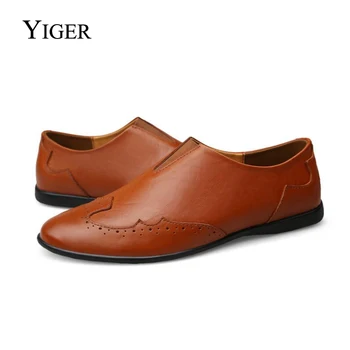 

YIGER 2018 New Man Loafers Man Casual shoes Driving Shoes Genuine Leather Slip-on Leisure Man Peas shoes soft Free shipping 0114