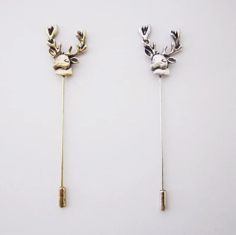 6pcs/lot Men Vintage Gold Deer Head Horn Elk Antler Stag Lapel Stick