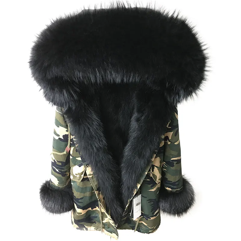 MAOMAOKONG зимняя куртка супер большой медведь меховой воротник настоящий медведь натуральный Лисий мех трава тонкий длинный женский жакет - Цвет: Зеленый