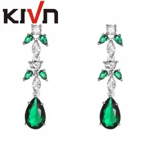 KIVN Fashion Jewelry Luxury Blue Pave CZ Cubic Zirconia Wedding Bridal Earrings for Womens Girls Birthday Christmas Gifts