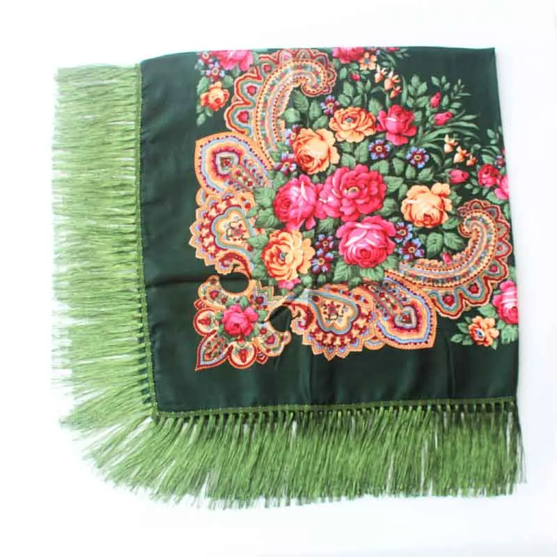 Luxury Brand Winter Russian Fringe Big Scarves Floral Printed Scarf Shawl Gift Cotton Lady Warm Square Wrap Sunshade Scarves - Цвет: 2