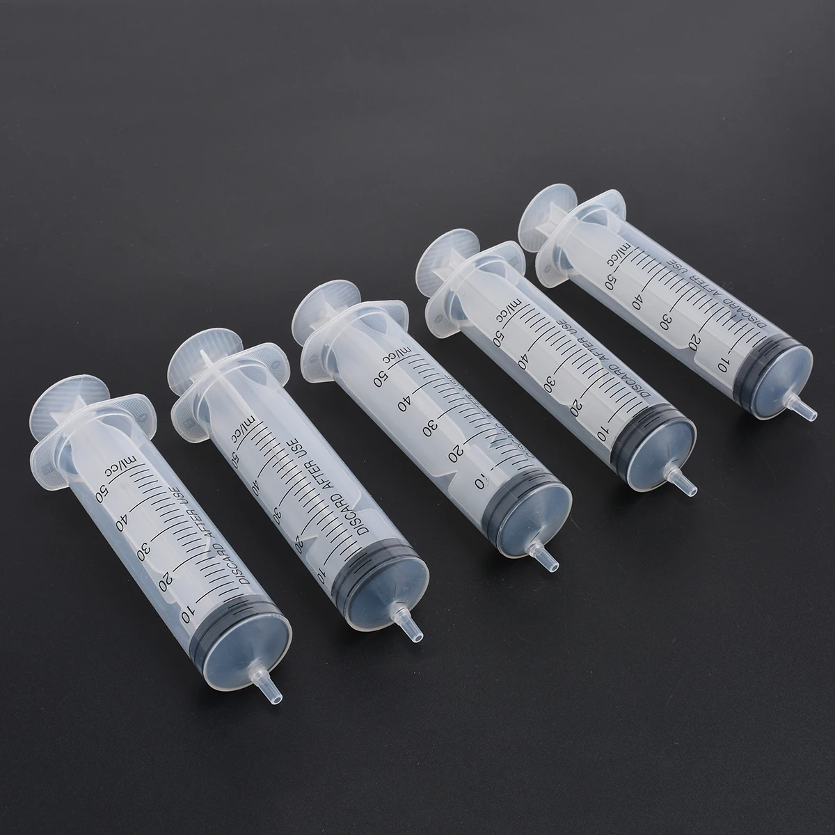 5pcs Disposable syringes Plastic Syringe 50ml Plastic Disposable Industrial Manual Syringes With Rubber Membrane