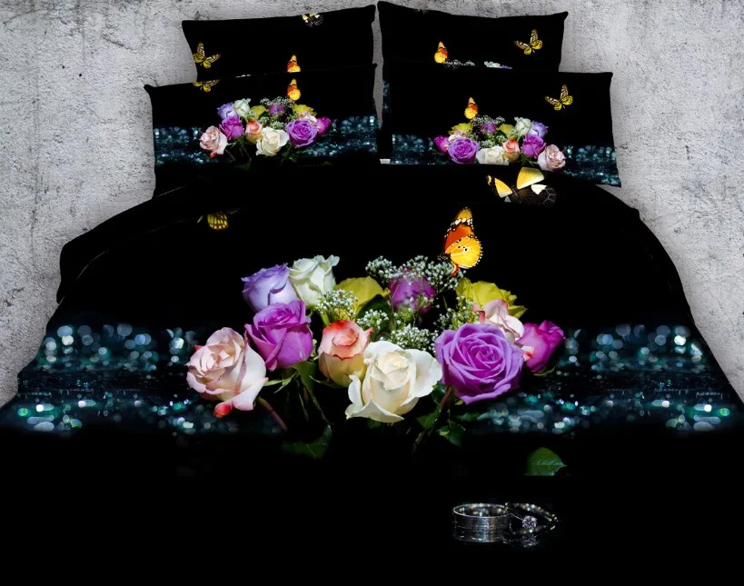 

3D Rose Bedding sets Floral Flower duvet cover bed in a bag sheet sheets linen Cal King queen size full double twin single 4pcs