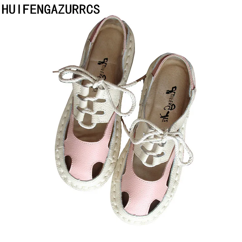 HUIFENGAZURRCS-Real Leather summer lace forest literature antique original handmade Harajuku flat shoes, super soft women's shoe HUIFENGAZURRCS-Real Leather summer lace forest literature antique original handmade Harajuku flat shoes, super soft women's shoe