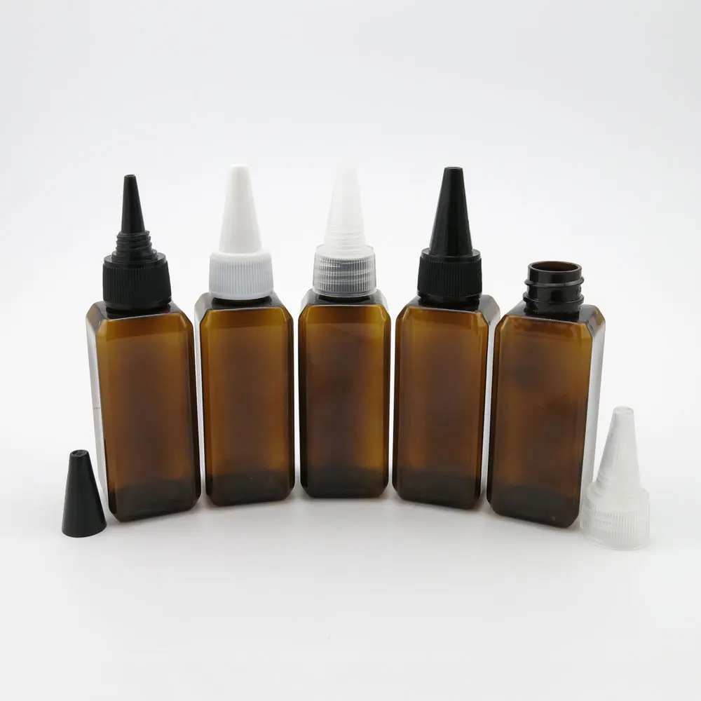New 100 X 50ML Amber Plastic Squeeze Bottles with Twist Dropper Cap