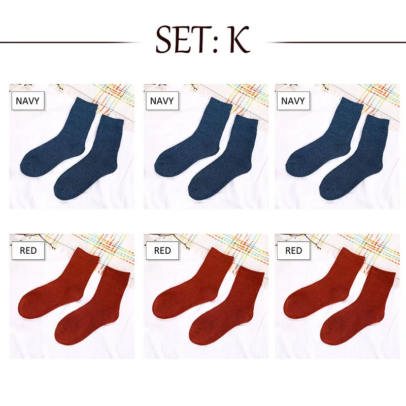 6 пар, женские теплые носки, теплые толстые хлопковые носки, мягкие, как теплые кашемировые носки, женские плотные повседневные носки, однотонные носки для девочек - Цвет: set K 6 pairs