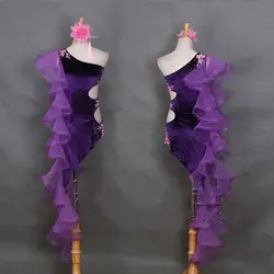 Новое латинское танцевальное платье для женщин Одежда для соревнований костюм на заказ благородное фиолетовое бархатное розовое вышитое