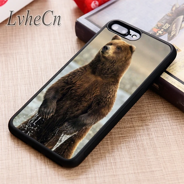 LvheCn стоячий медведь гризли река чехол для телефона iPhone 5 6 6s 7 8 plus X XR XS max 11 12 Pro Samsung