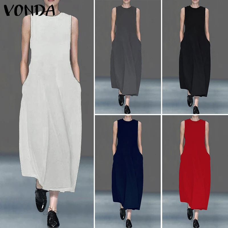 Новое поступление, женское платье VONDA, повседневное, свободное, длинное, макси, платья для вечеринок, для девушек, сексуальное, с круглым вырезом, винтажное, негабаритное, летнее, vestidos 5XL
