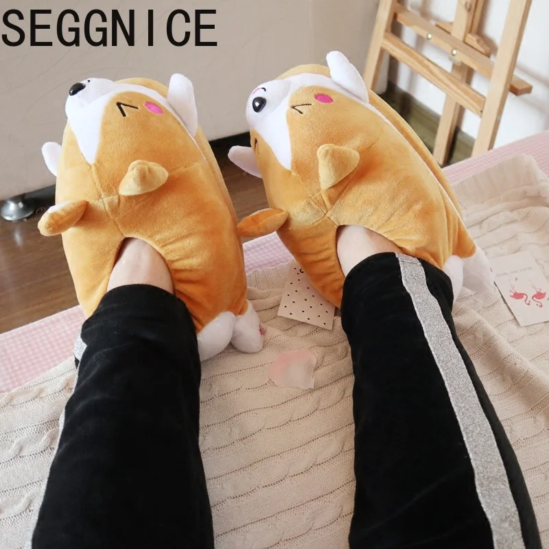 

2019 Winter Home Funny Slippers Christmas Gift Men Women Cotton Cute Female Plush Slipper Floor Shoes Bedroom Slippers Dog Print
