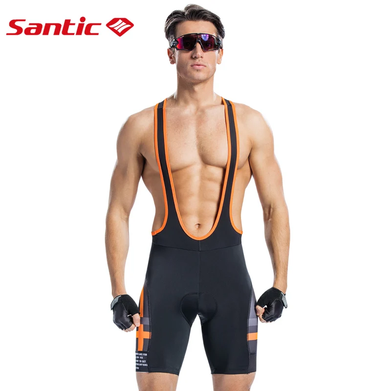 Мужские велосипедные шорты Santic с подкладом на лямках летние Pro Fit ударопрочный 4D