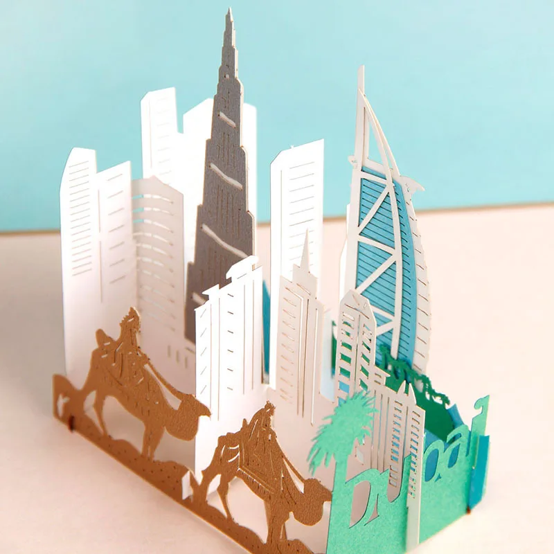

3D Pop up Card Greeting Cards Postcards Wedding Invitation Party Birthday Paper Laser Cutting City View Handmade Dubai 6A0744
