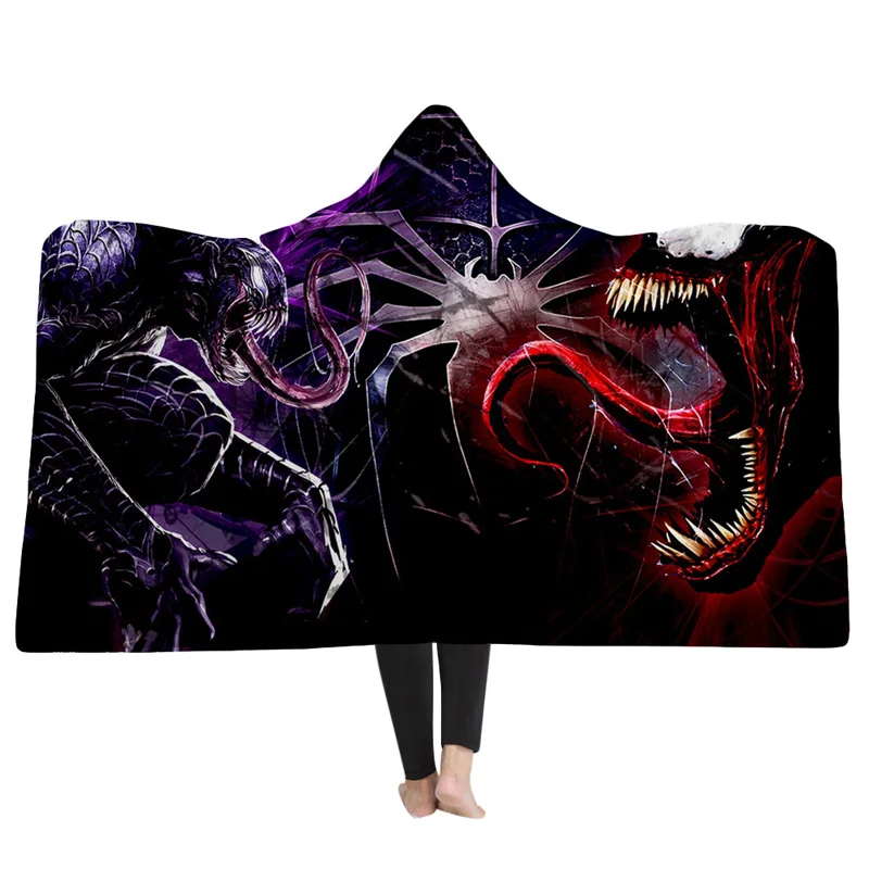 

EHOMEBUY New Arrival 3D Blankets Hooded Blanket American Hero 3D Printing Hooded Blankets Wearable Portable Home Adults