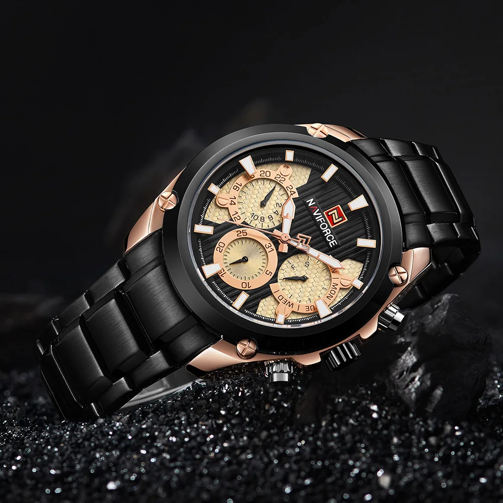 トップブランドの高級 NAVIFORCE ブルーゴールド腕時計メンズファッションスポーツクォーツメンズ腕時計フル鋼防水時計レロジオ Masculino |クォーツ時計| - AliExpress