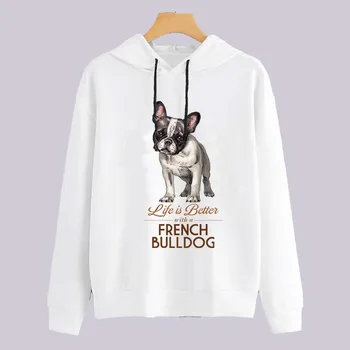 

2019 Spring Autumn Women French Bulldog Printed Hoodies Women harajuku Long Sleeve Hooded Cartoon Sweatshirts Tops