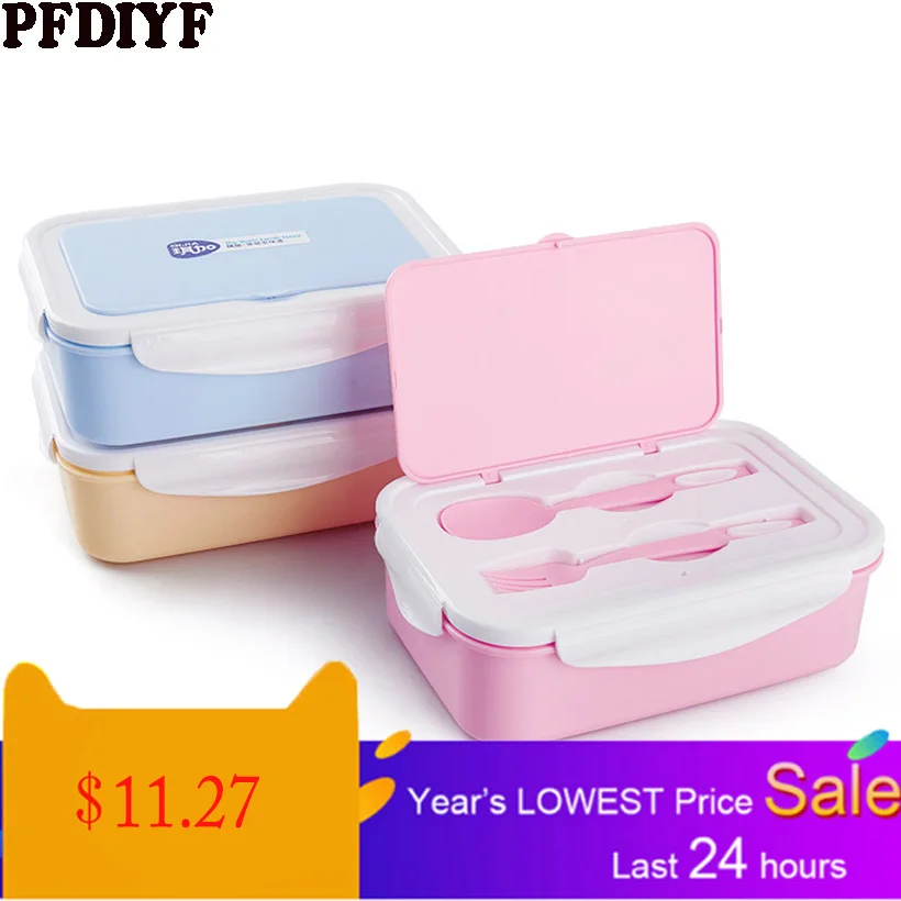 

Portable Separated Lunch Box Eco-Friendly Food Container With Tableware Microwavable Bento Box for kids adult school Office