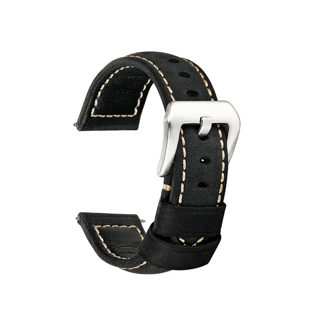 Onthelevel handmade Fashion Genuine leather watchband straps black  20mm 22mm watches men bracelet high quality