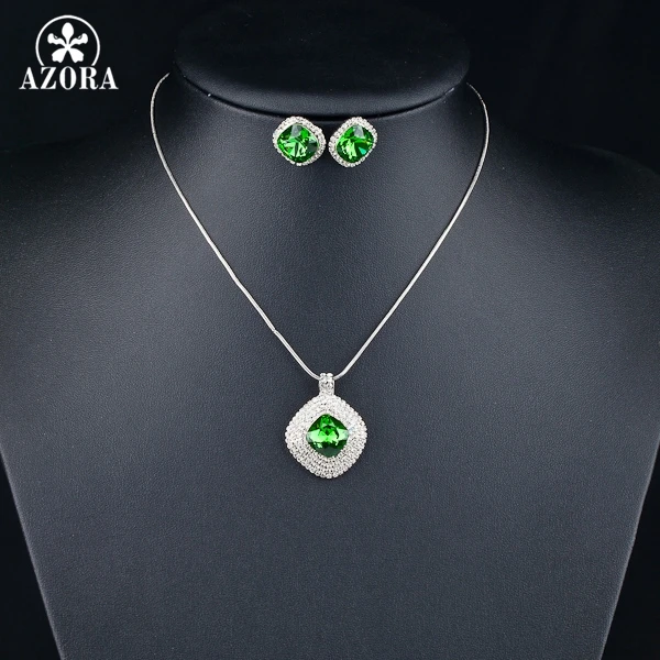 Серьги кольца и кулон с кристаллами Stellux белого золотого цвета|necklace set|pendant necklace