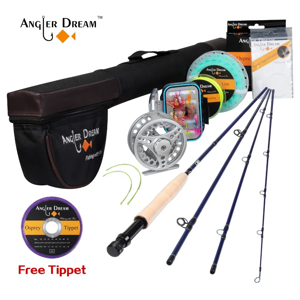 Angler Dream 5WT Летающий рыболовный комплект 9FT средний-Быстрый Летающий стержень предварительно-Spoled Fly Reel 5F Fly Line с Cordura трубка-треугольник