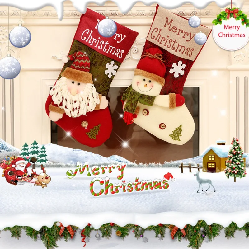 

Christmas Stocking Large Capacity Santa Claus Sock Gift Bag Kids Xmas Decoration Candy Bag Bauble Christmas Tree Ornaments