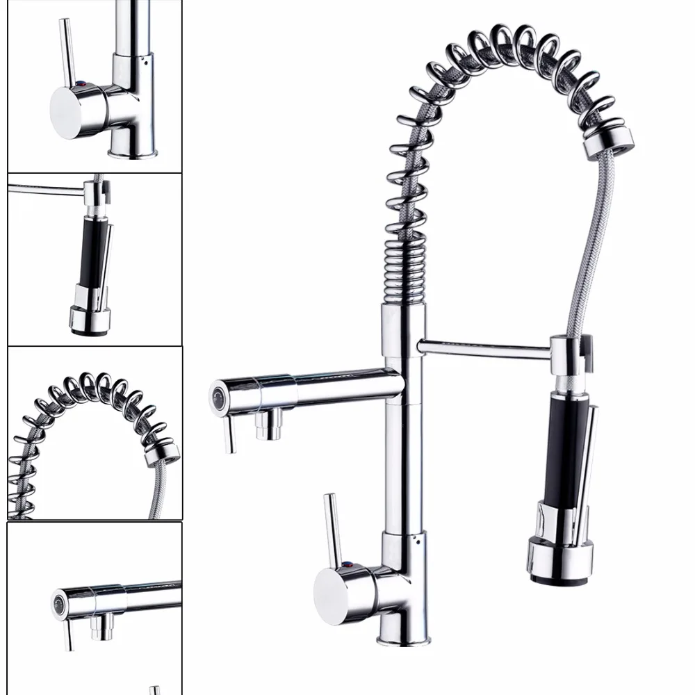 OUBONI поворотное крепление на палубе выдвижной 2 распылителя кран никелевая щетка ORB Черный Хром Твердый латунный кухонный смеситель для воды кран