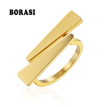 BORASI Damond кольцо в форме V золотого цвета для женщин обручальные кольца из нержавеющей стали новые кольца для помолвки вечерние подарки модные ювелирные изделия