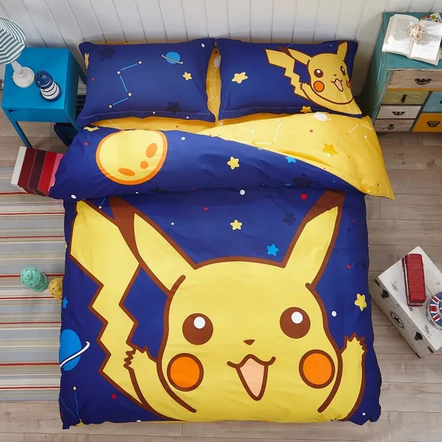 cotton kids pokemon pikachu bedding set bed sheet cartoon duvet pikachu bed sheets