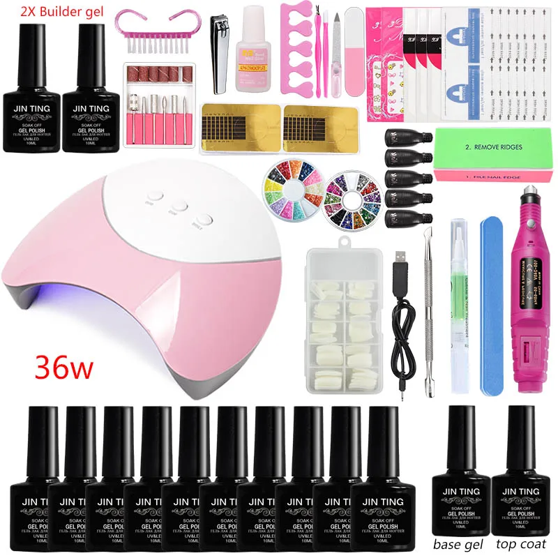 

New Manicure Set Nail Kit Gel Nail Polish Set 36w/48w/80w Led Dryer Lamp Extend The Builder Extension Kit 10 Color Gel Varnish
