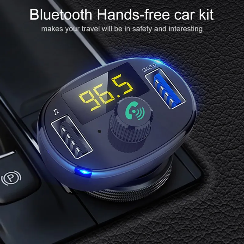 VicTsing Wireless Bluetooth Car FM Transmitter Radio Hands-Free Car Kit Double USB Charger Fast Charging Module Black 5V3A      (4)