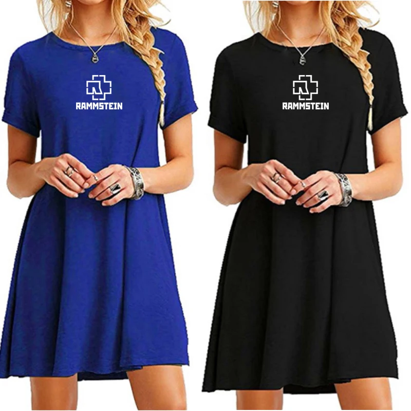 

rammstein print women dress summer short sleeve dress casual short skirt