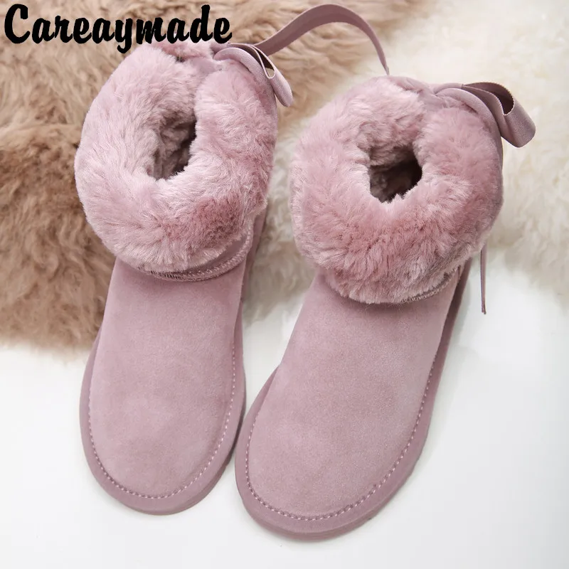 Careaymade-Korean bow winter snow boots, women 2018 new short tube students lovely loaf bread shoes, boots and cotton shoes Careaymade-Korean bow winter snow boots, women 2018 new short tube students lovely loaf bread shoes, boots and cotton shoes