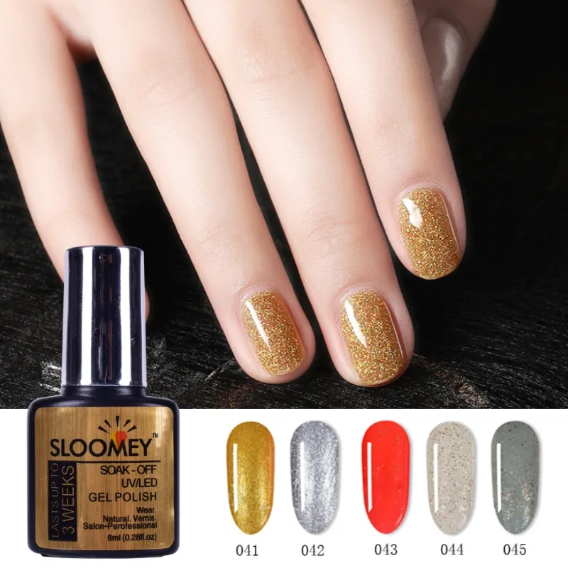 

SLOOMEY Nail Art Design Varnish Soak Off Gel Nail Polish 8ML Green Glitter Color UV LED Gel Nail Polish Long-lasting Gel Lacquer