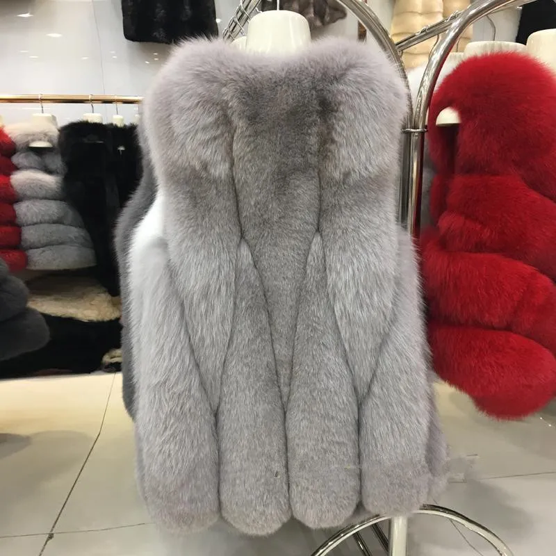 

New Best Natural Fox Fur Coat Women's Real Fur Jacket Genuine Arctic Fox Fur Vest Ladies Female Fur Coats Waistcoat