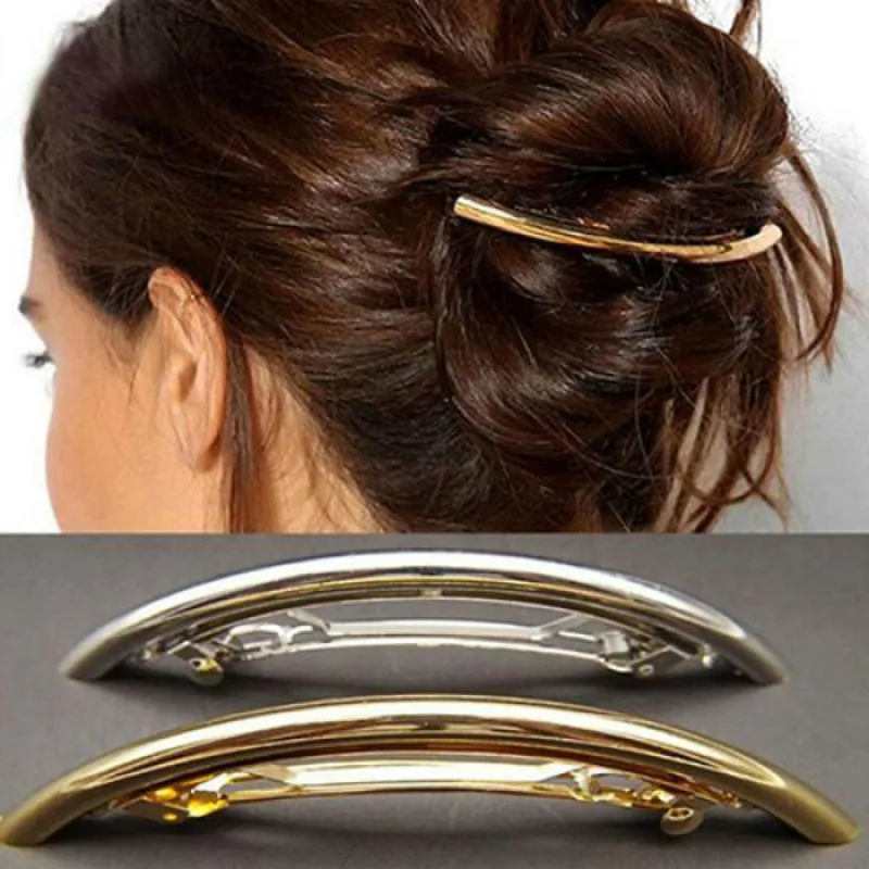 

1 pcs Women's Metal Hair Clips Golden Copper Silver Plated Tube Shape Girls Barrette Hairgrip Female Hair Care Styling Tool