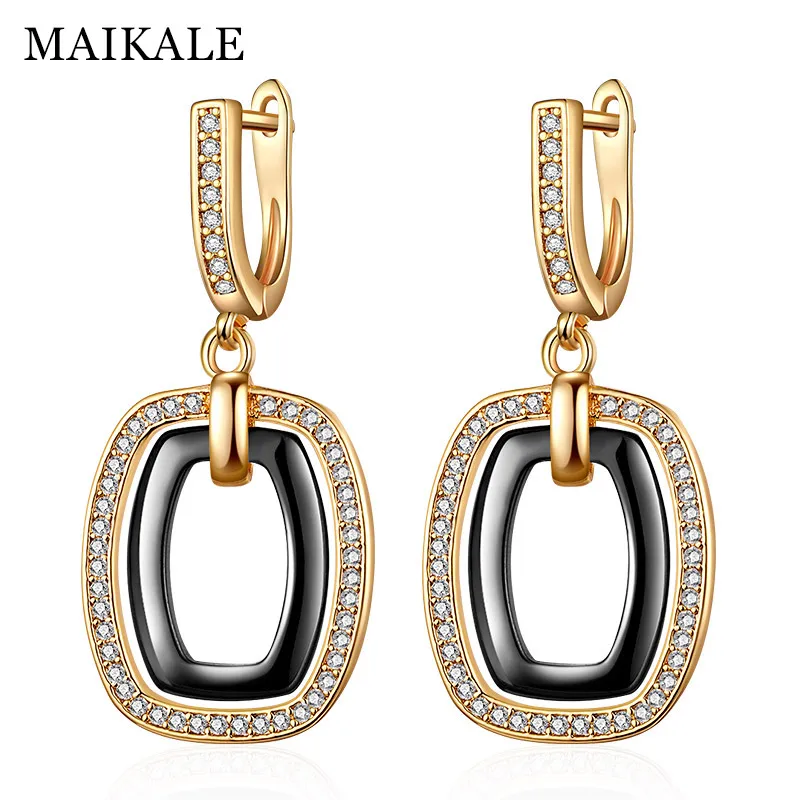 

MAIKALE New Fashion Square Drop Earrings Copper AAA Cubic Zirconia Black White Ceramic Gold Silver Color Earrings For Women Gift