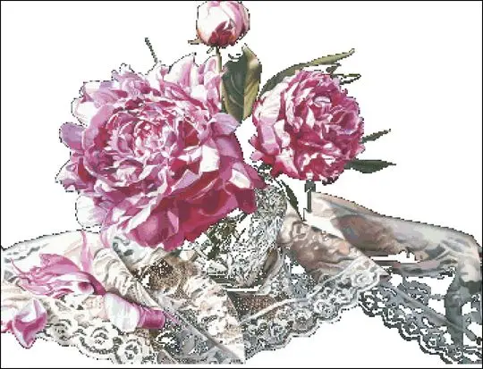 

Peony Flower Needlework,Embroidery,DIY DMC 14CT white canvas Unprinted Cross stitch kits,Pattern Counted Cross-Stitching decor
