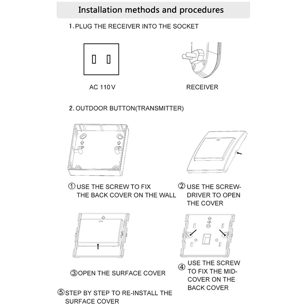 CACAZI Wireless Doorbell Waterproof 300M Remote 1 Battery Button 1 2 Receiver Home door bell led light 36 chime US EU UK Plug CACAZI Wireless Doorbell Waterproof 300M Remote 1 Battery Button 1 2 Receiver Home door bell led light 36 chime US EU UK Plug