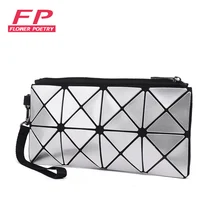 Fashion Geometric Zipper Cosmetic Bag Women Makeup Bags Laser Diamond PU Leather Makeup Bag Ladies Cosmetics
